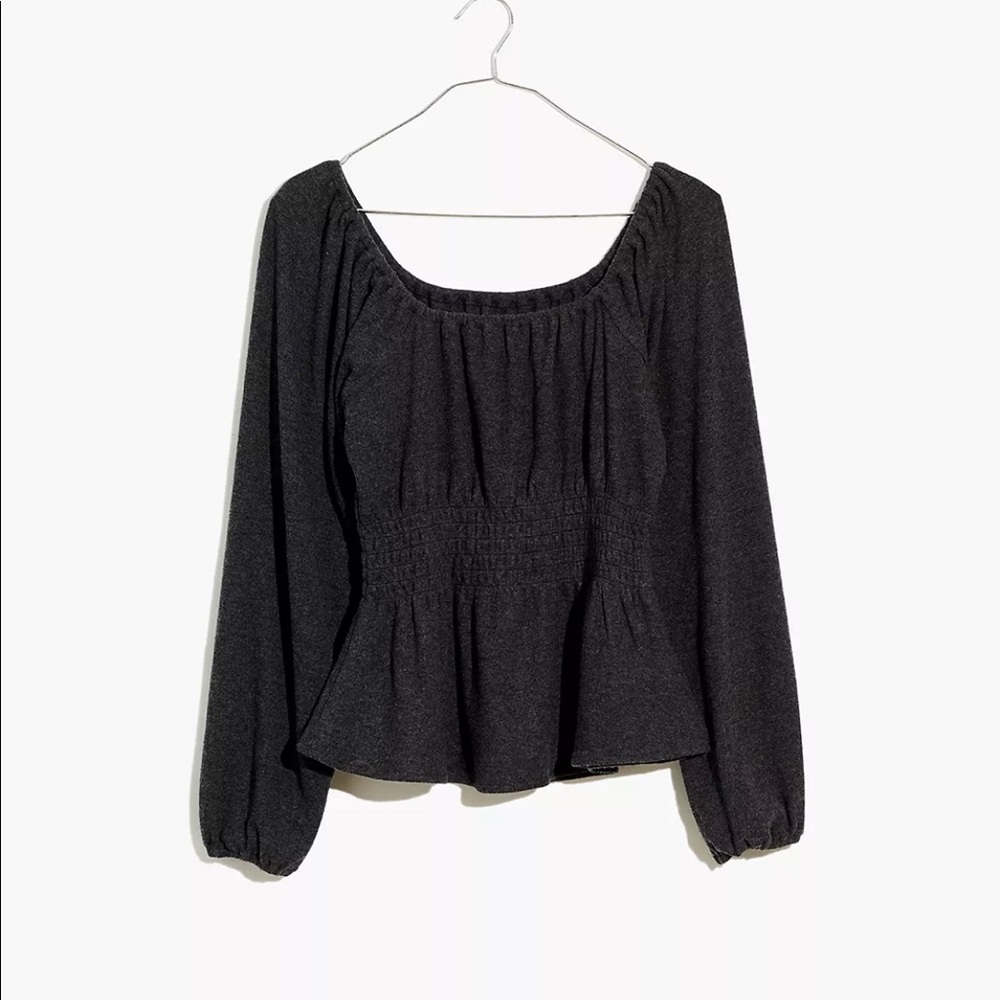 MADEWELL Dark Gray Plush Square-Neck Smocked Top Size Medium
